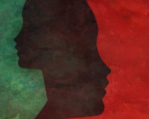 Two,Faces,Over,Red,And,Green,Background